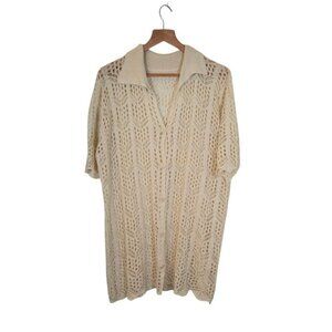Womens Cream Crochet Button Up Cardigan Size XL Casual Preppy Feminine